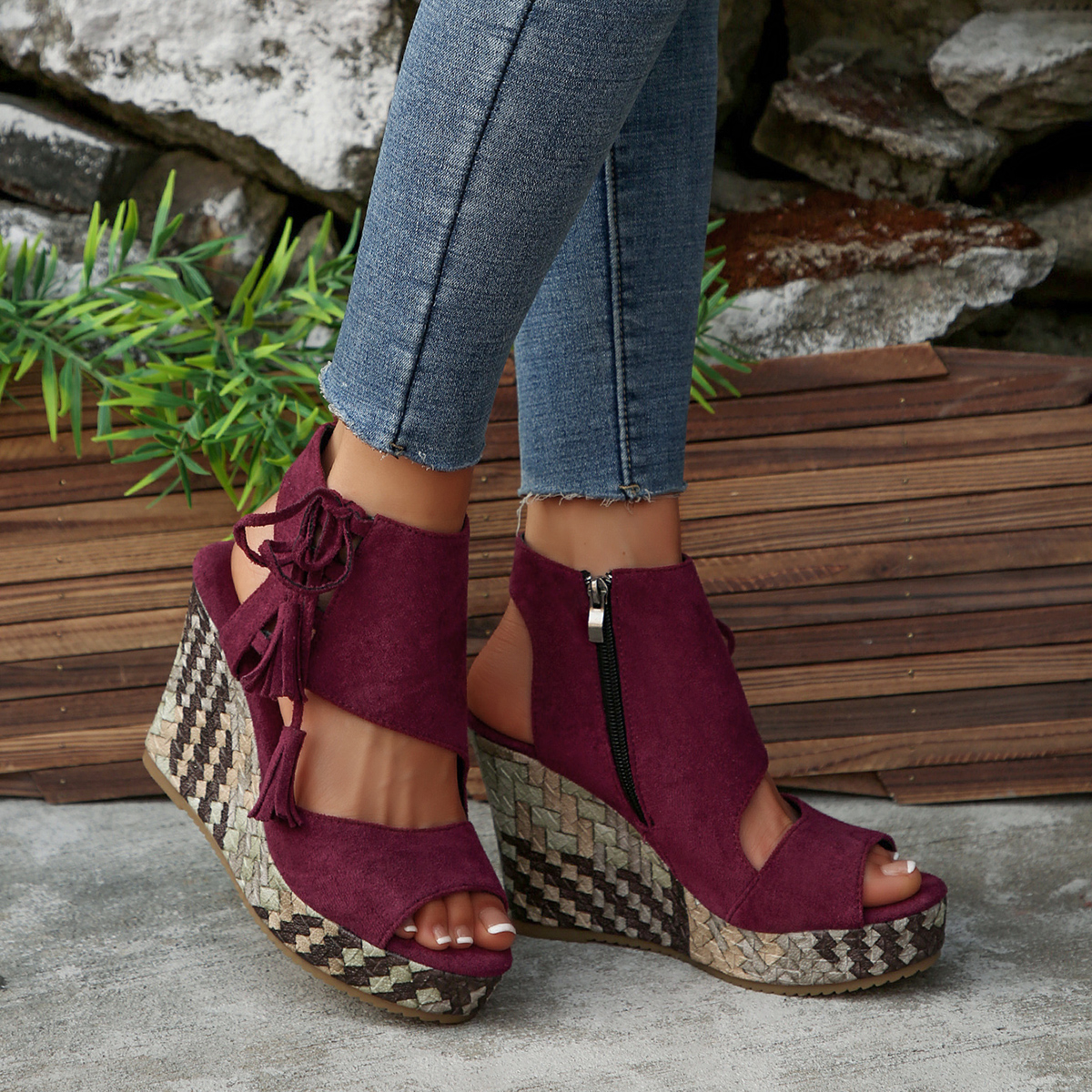 Women Wedges High Heels Sandals Women Designer Platform Sandals Platform Wedges Open Toe Ladies Shoes Summer High Heels Slope Sandals Leather ZIP Roma