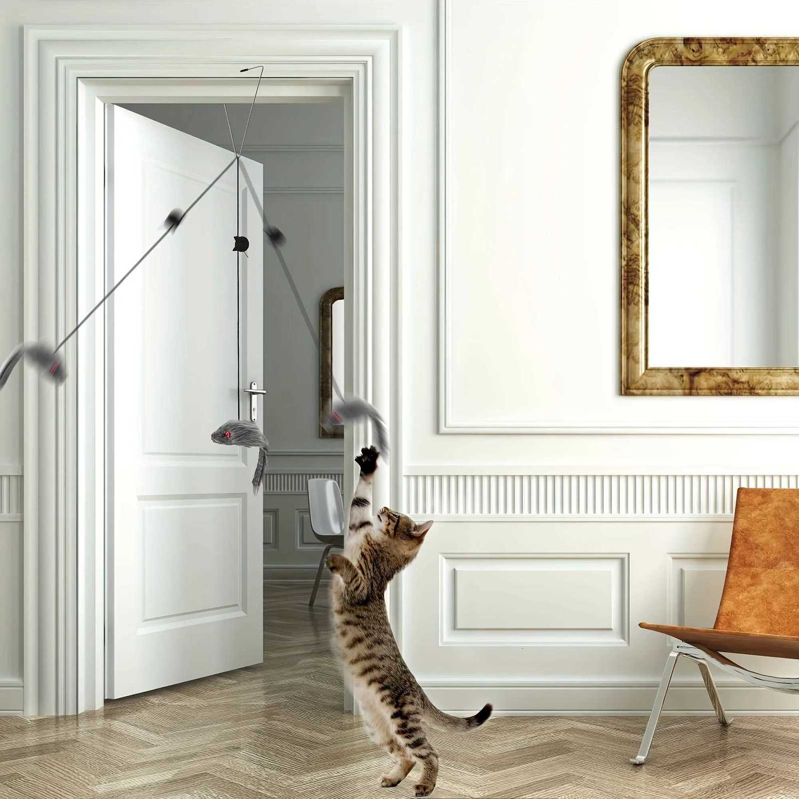 2 PCS Adjustable Hanging Cat Toy Interactive Mouse Toys Hanging Door Retractable Plaything Funny Kitten Scratch Rope Mouse Toy M251209