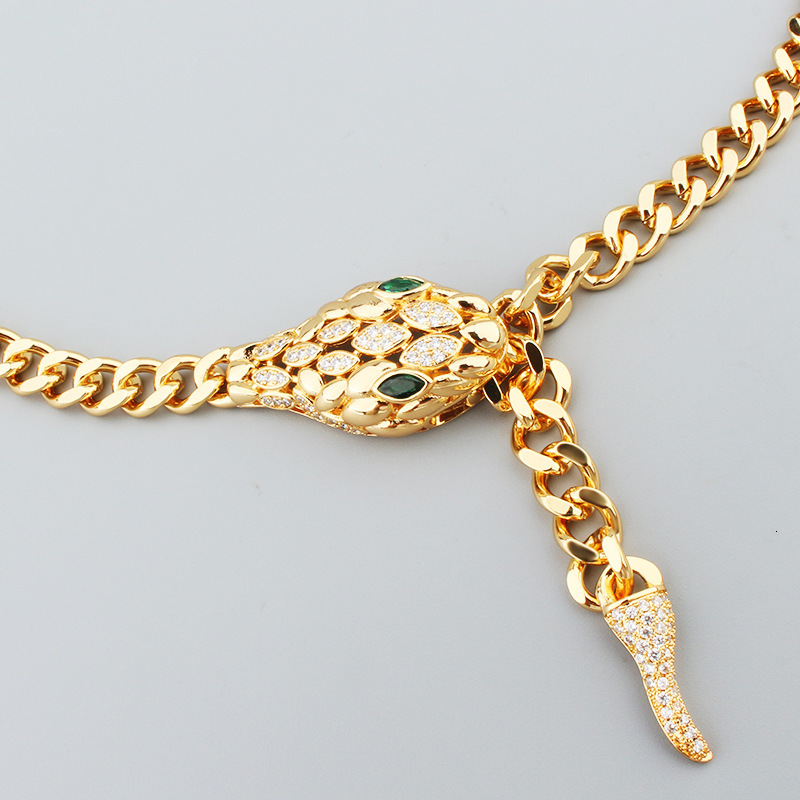 New Green Eye Snake Ring Women's Bracelet Set Earrings Necklace Copper Gold Zircon