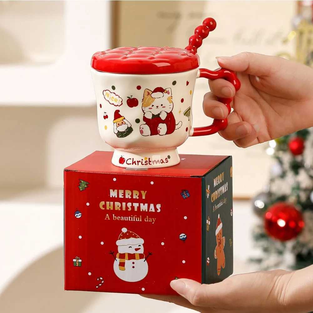Christmas cat high appearance ll Mark ceramic water cup lid spoon cute gift box birthday creative souvenir coffee cup H251209