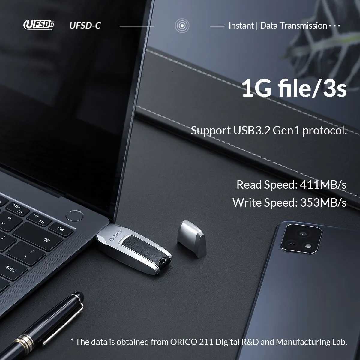 ORICO Fast Flash Drive UFSD Pen Drive Metal Leather USB Flash Drive Type C 411MB/S 512/256GB USB Stick Pendrives tra-Reliable C251209