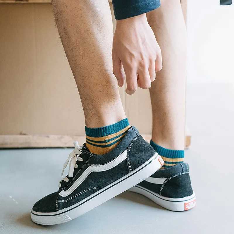 5 Pairs Sports Breathable Low Cut Boat Socks Spring Summer Cotton Striped Sports Korean Preppy Style Men SocksT251209