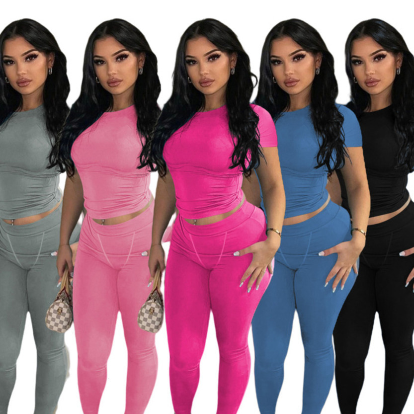 Womens Tracksuits Two Pieces Set 2025 New Fashion Short Sleeve Shorts Sexy Solid Color Thread Sportwear 15 Colors