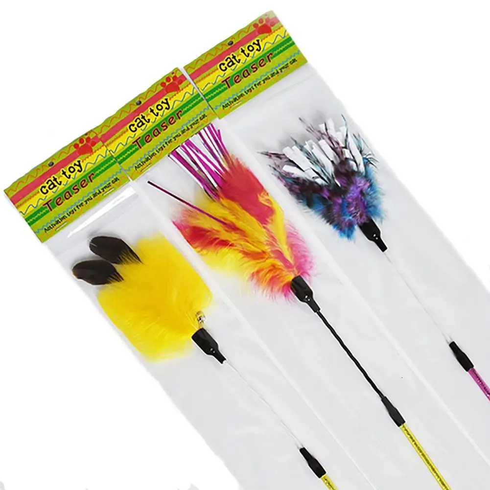 Cat Wand Toy Feather Teaser Stick Cat Toys Interactive Kitten Toy Wand Sticks Chicken Hair for Indoor Cats Playing Exercise M251209