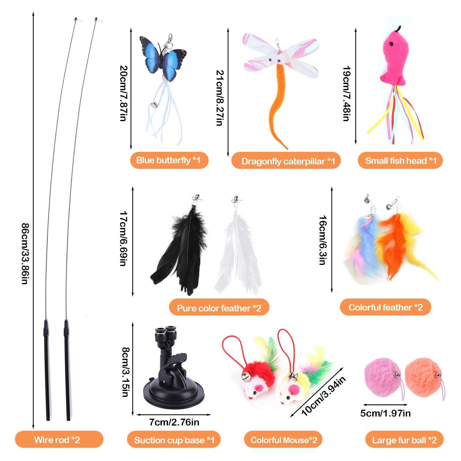 Pet Cat Toy Set Suction Cup Toy Set Multifunction Teaser Stick Set Handfree Cat Toy Stick for Cat Training Playing Accessories M251209