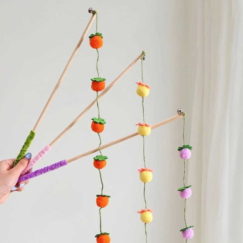 Interactive Cat Toy Funny Colorful Fruit Cats Teaser Stick Feather Toys Kitten Playing Teaser Wand Toy Cat Supplies M251209