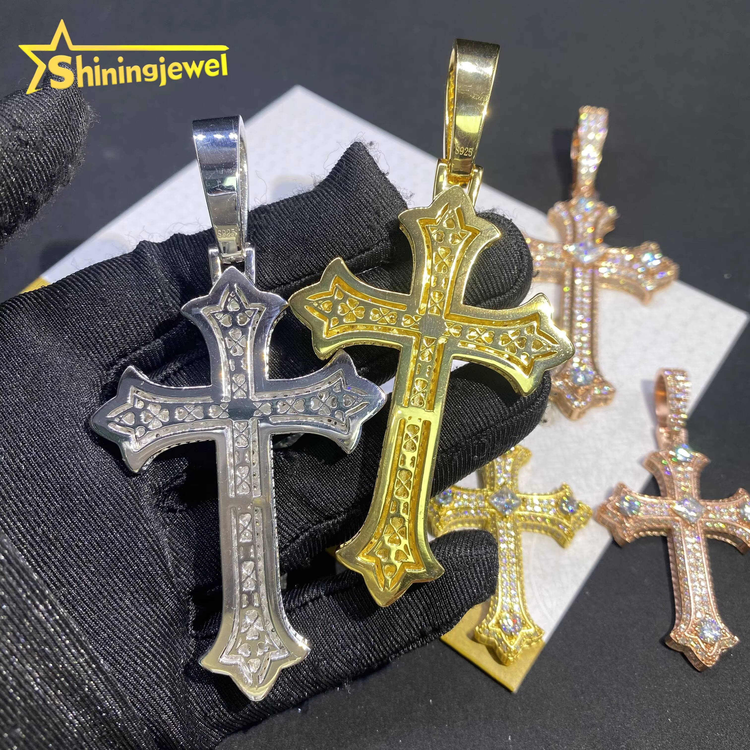 2Sizes VVS Moissanite Jewelry Pendant Iced Out Diamond Hip Hop Green Moissanite Jewelry 925 Silver Cross Pendant Charms