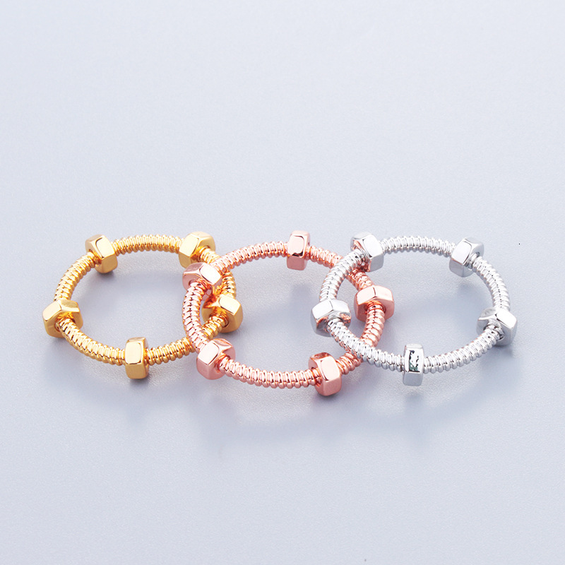 New Ins Style Nut Personality Bracelet Ring for Men and Women Couple Plain Ring Copper Gold Plated Internet Celebrity