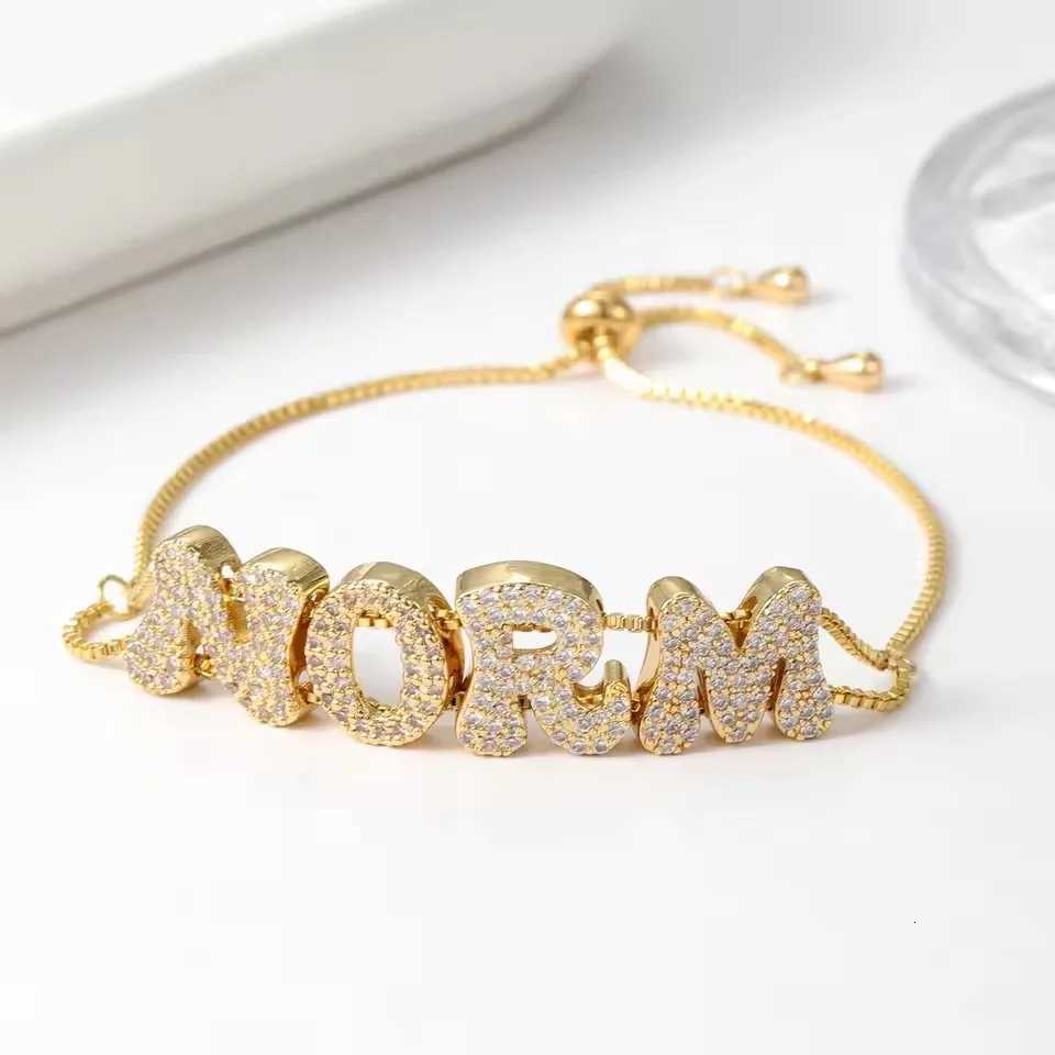 Custom Crystal Zircon Name Bracelet For Women Personalized Bubble Letter Bracelet Adjustable Slider Jewelry Mothers Day GiftsXJ251209