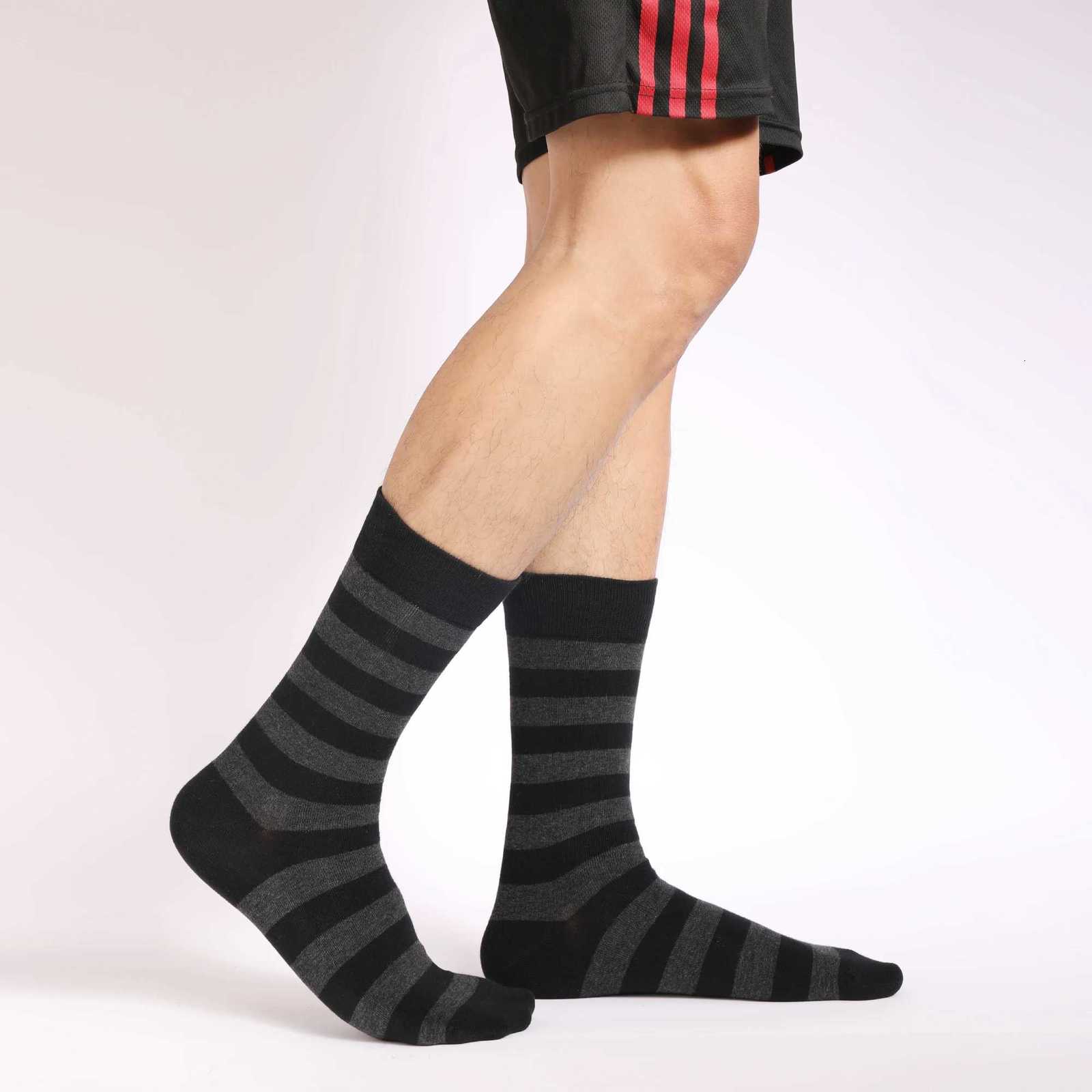 5 Pairs Mens Dress Socks stripe Plus SizeHigh Quality Combed Cotton Crew SocksBlack Cool Breathable Casual Socks for menT251209
