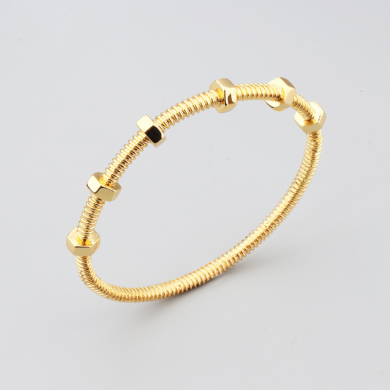 New Ins Style Nut Personality Bracelet Ring for Men and Women Couple Plain Ring Copper Gold Plated Internet Celebrity