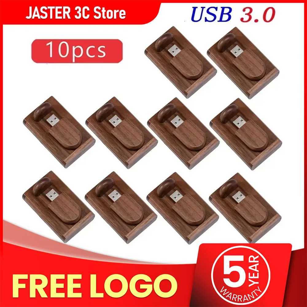 JASTER 10pcs/Lot USB Flash Drive Wooden with Box Pendrive 30 4GB 8GB 16GB 32GB 64GB 128GB Memory Stick Wedding Gift C251209