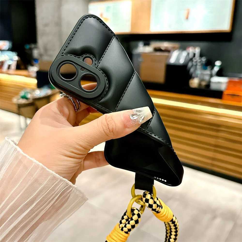 Luxury Hand Wrist Strap Case for iPhone 16 15 14 13 Pro Max 12 11 X Xr Xs 7 8 Plus SE Lanyard Solid Color Soft Cover C251209