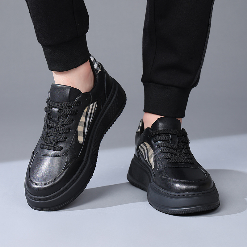 Designer shoes 2025 autumn new leather splicing thick soled sports shoes casual and versatile soft soled board shoes for men