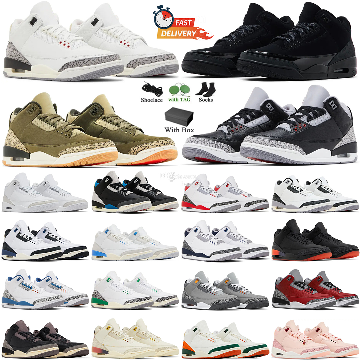 Designer 3 Basketball Shoes Men Women 3s Lucky Green Pine Black Cement Reimagined True Racer Blue Fire Red Court Purple Pure Money Trainers Sports Sneakers