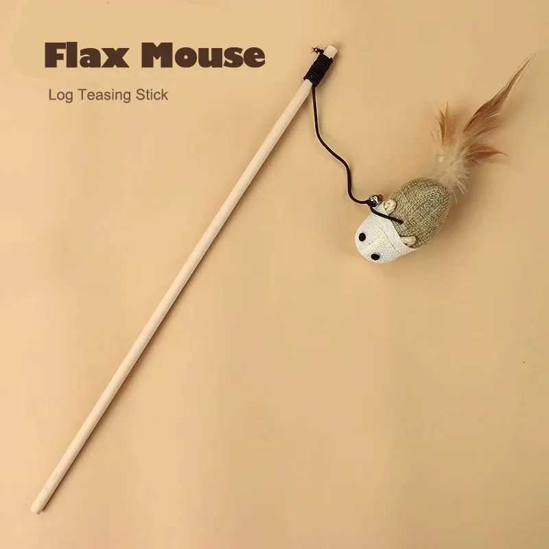 Cat Toys Linen Mouse Wooden Pole Cat Teasing Sticks Handheld Pole Wear Resistant Cats Relieve Boredom Pet Supplies Bite Resistan M251209