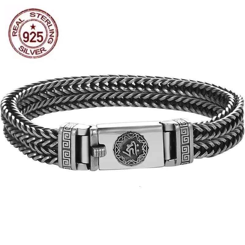 Factory Price 100% Real Solid S925 Silver Hand Woven Heavy Men's Fashion Retro Bracelet Personality Vintage Jewelry