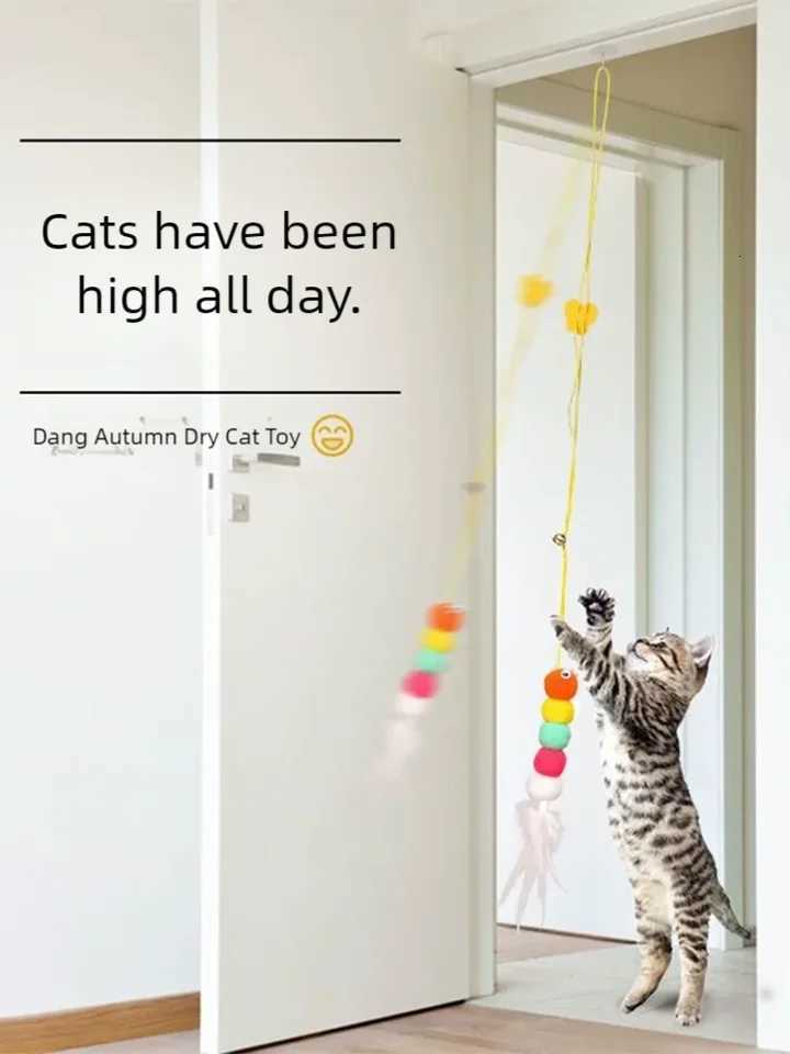 Pet Cat Toys Funny Stick Kitten Self -hi Elastic Rope Dragonfly Shape Feather Bell Teasing Stick Hanging Swing Thousands M251209