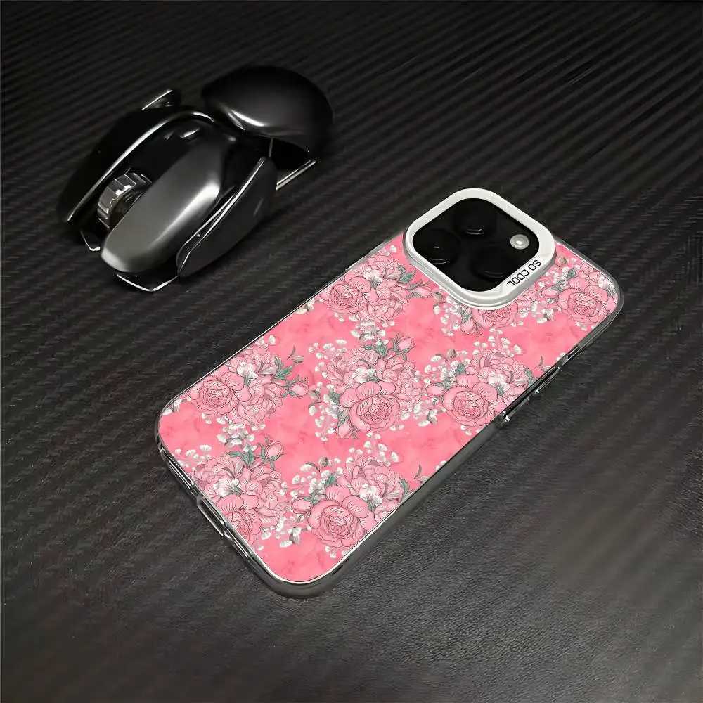 1PC Floral Lichee Pattern Phone Case For IPhone 17 Air 16 15 14 13 12 11 Pro Max Plus Color Shockproof Back Silver Cove C251209