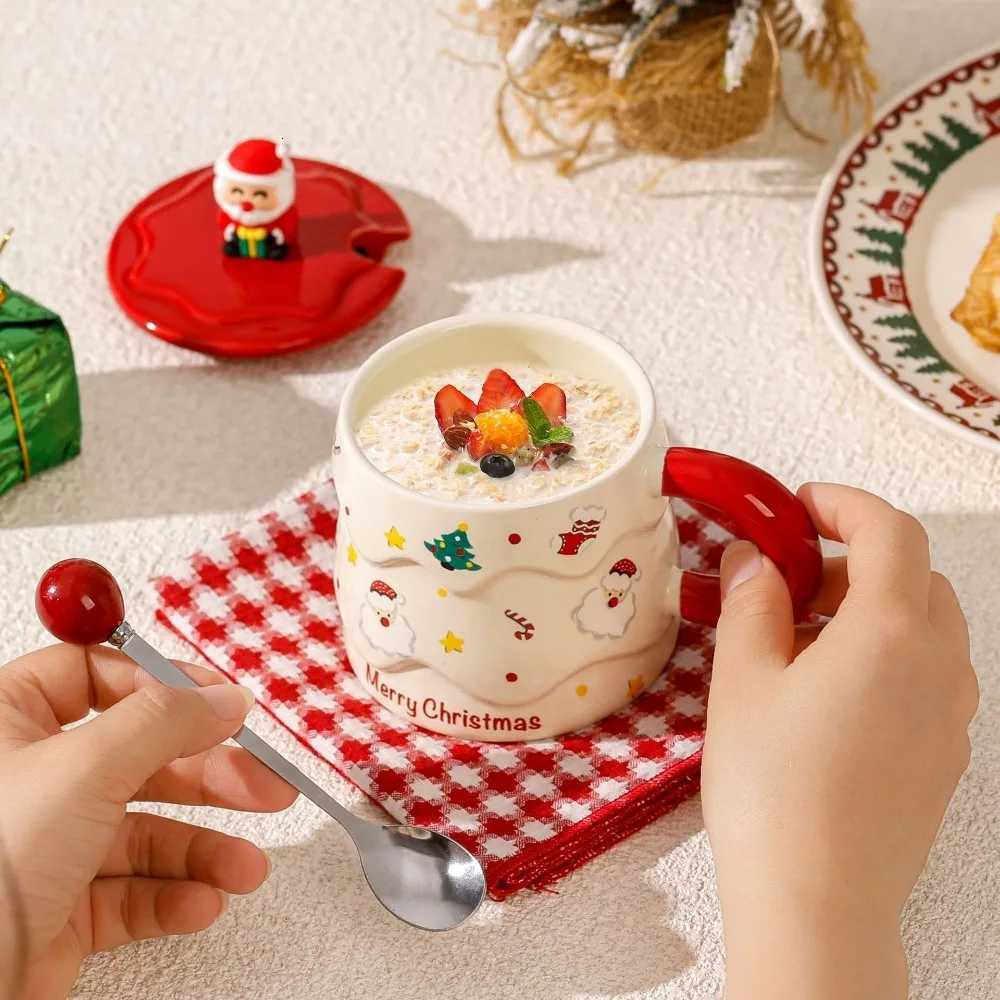 Christmas high appearance ll Mark ceramic water cup lid spoon cute gift box Birthday creative gift for boys and girls New H251209