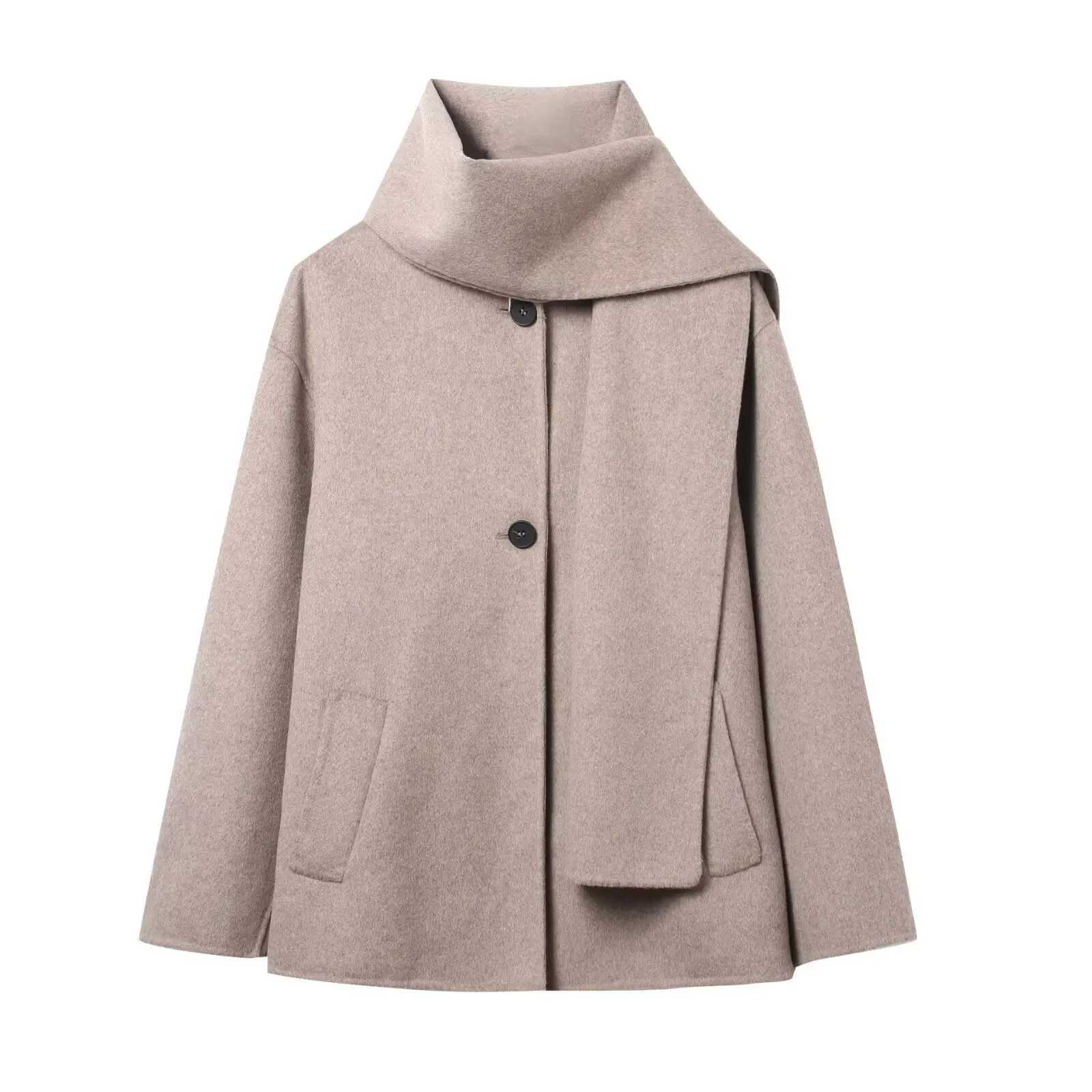 2025 New Autumn and Winter Womens Clothing European and American Fashion Wool Blended Scarf Short Coat Jacket G251209