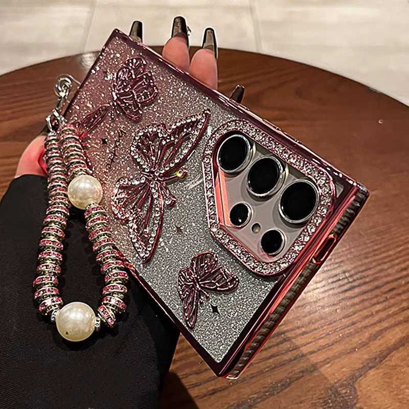 Glitter Cases For S25 tra Luxury Hand Lanyard Cover For Galaxy S24tra S23 FE Plating Soft Anti-drop Case C251209