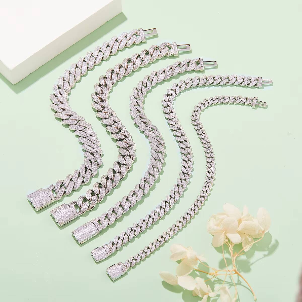 Pass Diamond Tester 925 Sterling Silver Moissanite Diamond Fine Jewelry Iced Out 14mm Hip Hop Moissanite Cuban Link Chain