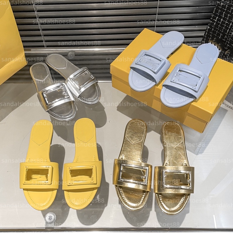 Sandals Designer Women Sandles Slides Sandal Flip Flops Sliders Slippers Metallic Leather Gold Silver Slide Sandalias Beach Sandalen Sandro Summer Beach Shoes