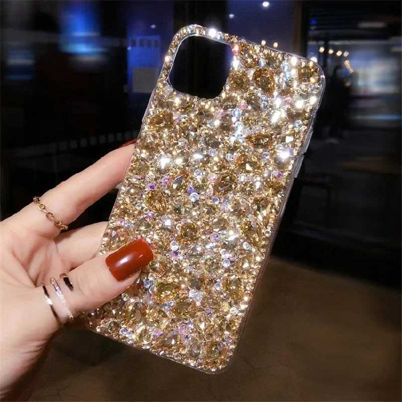Glitter Fl Gold Diamond Crystal Phone Case for IPhone 15 14 13 12 16 Pro Max Casing Wen Luxury Bling Rhinestone TPU Cover C251209