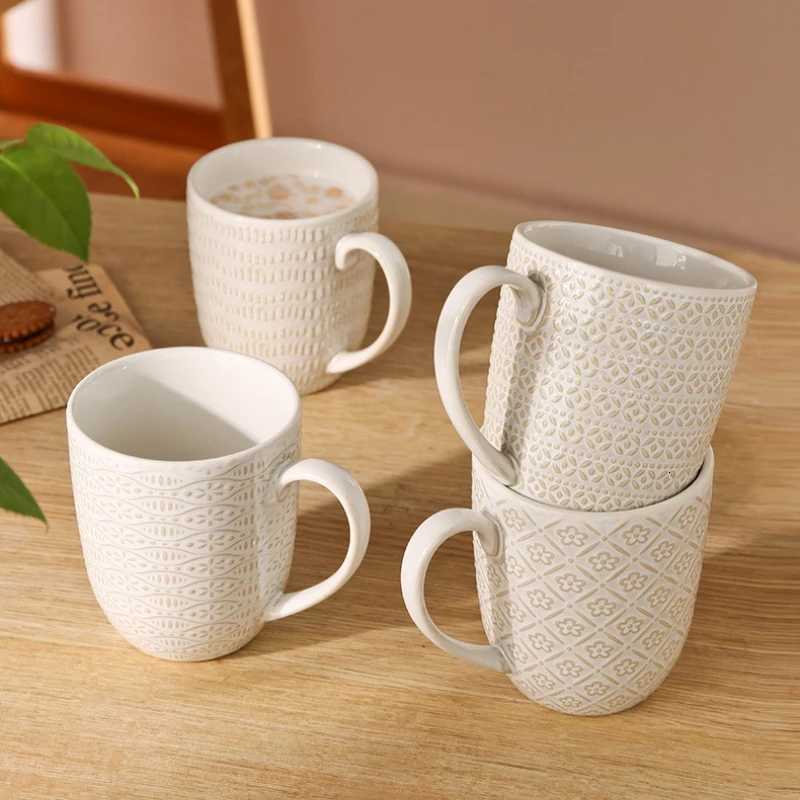 Creative Embossed g Household Cereal Breakfast gs Milk Coffee Cup Water Cup Ceramic Cups Personali Gift Drinkware Tea Bar H251209