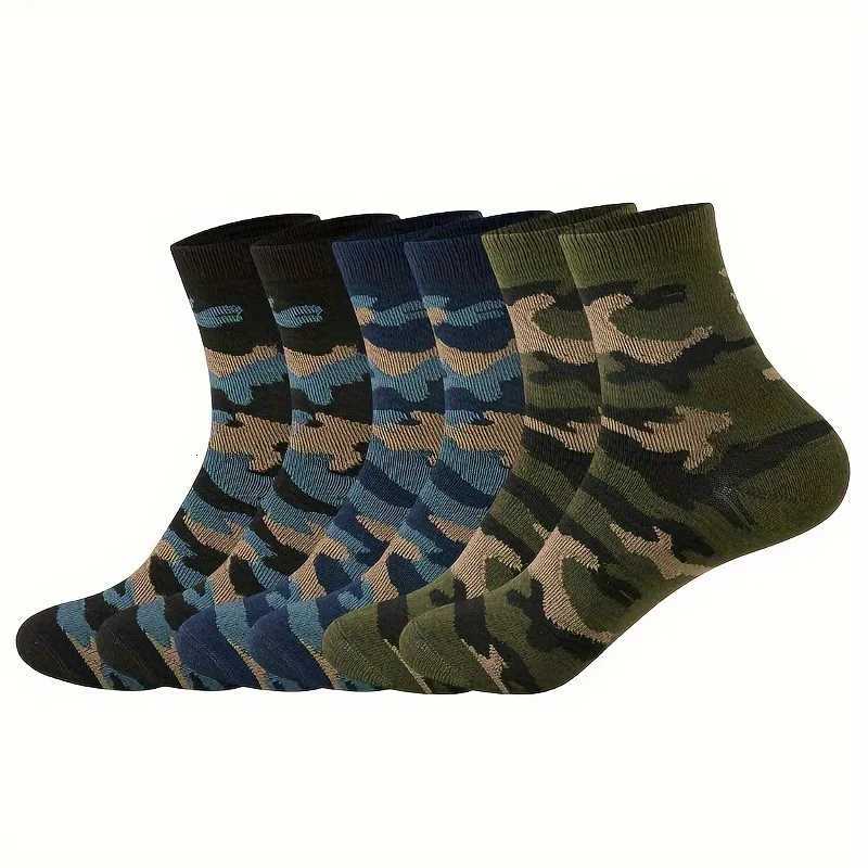 10 Pairs Mens Camouflage Compression Crew Socks 3/5 Pack - Breathable Anti-Odor Comfortable Polyester Blend for Daily WearT251209