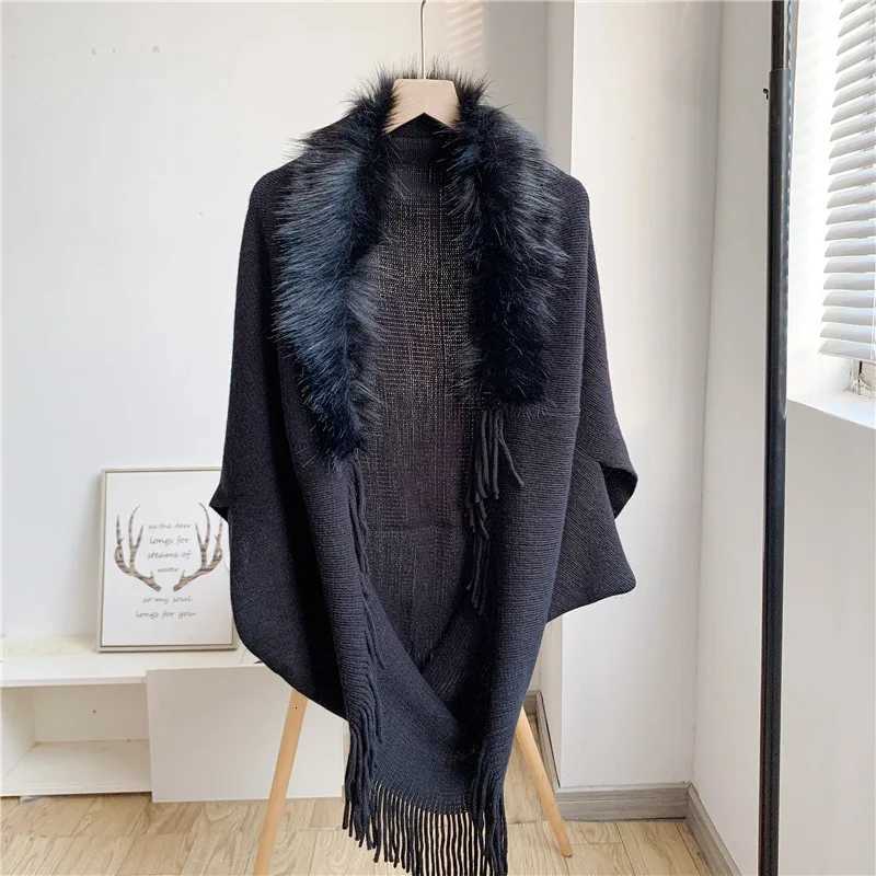 Luxury Imitate Fur Collar Winter Shawls And Wraps Bohemian Fringe Oversized Womens Winter Ponchos And Capes Sleeve Cardigan White Cloak Y251208