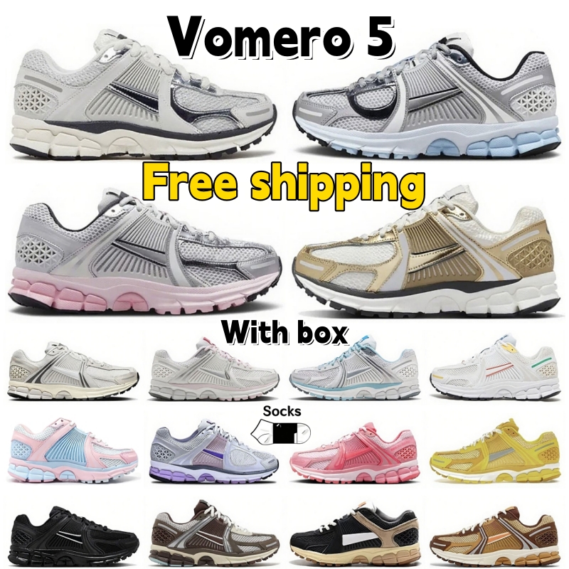 With box vomero 5 running shoes Designer vomeros Chrome Photon Dust pink foam black metallic silver gold vomero5 mens women outdoor sneakers chaussures trainers