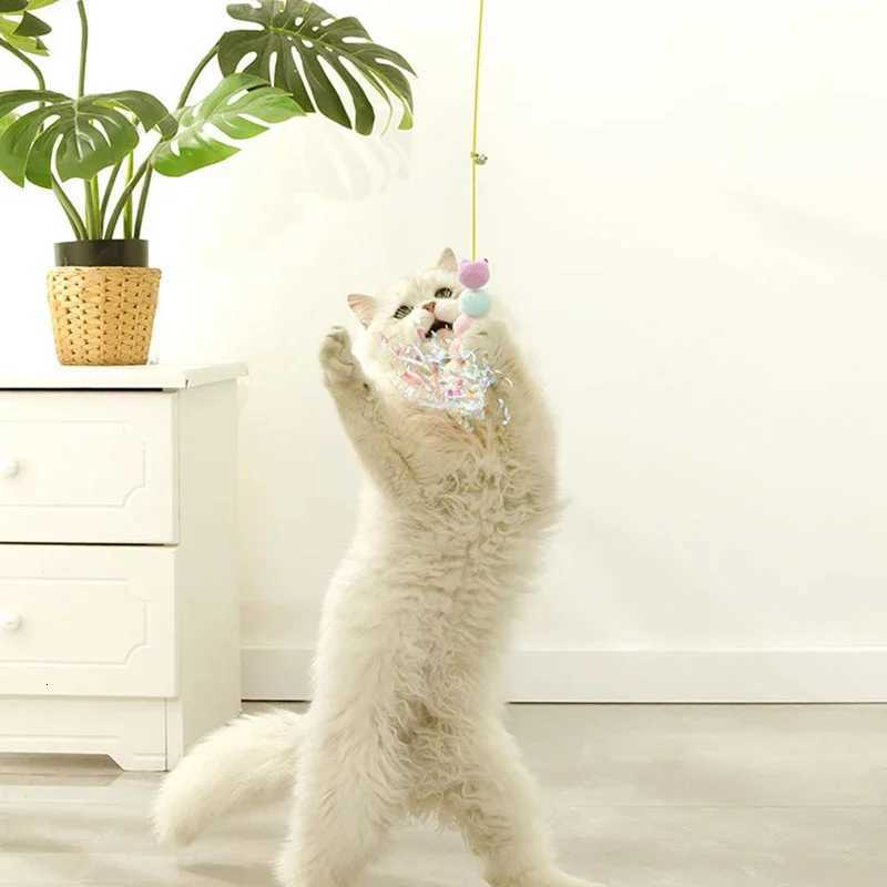 Cat teasing stick self - entertaining toy cat teasing magic tool cat boredom - relieving swing door hanging elastic feather toy M251209