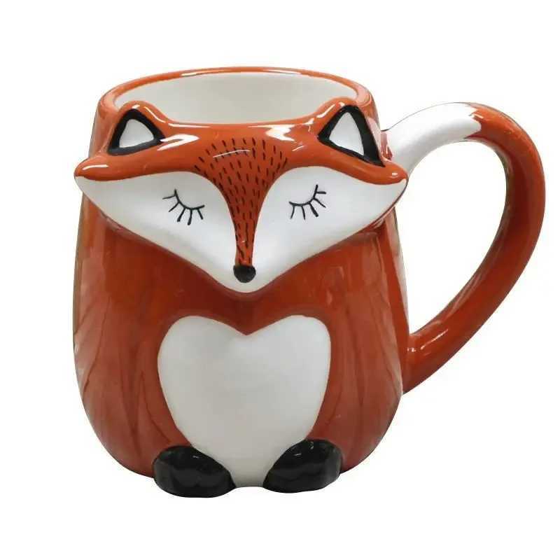 330ml Ceramic Fox Coffee with Lid Cartoon Decoration Couple Drinking Cup Simple Breakfast g Afternoon lia Tea Cup H251209