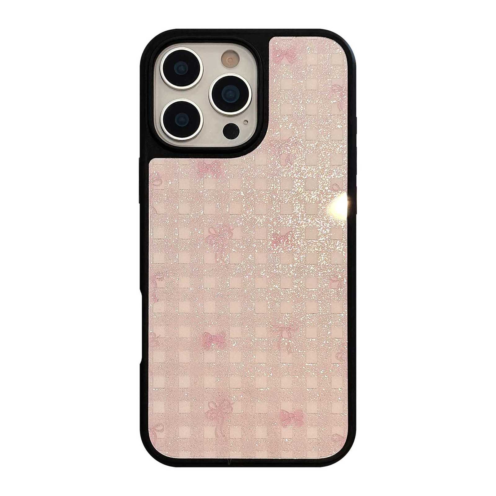 Glitter Checkered Bow Mobile Phone Case For iPhone15/16pro max Anti-drop Phone Case For iPhone 14pro max C251209
