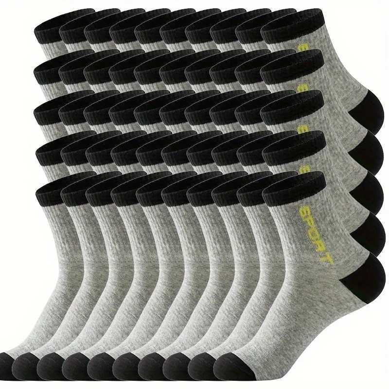20-30-40-50 Pairs Mens Cotton Solid Letter Printed Sports Crew Socks Breathable Sweat Absorbent Comfortable Soft Casual MinimaT251209