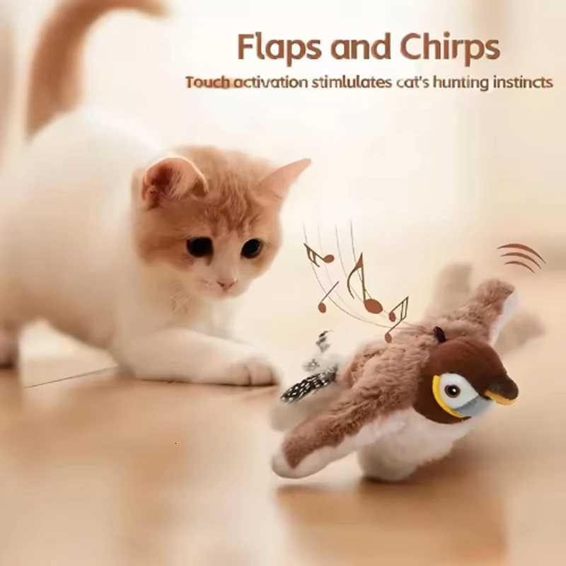 Cat Toy Interactive Flapping Bird with Catnip Rechargeable Simulation Bird Cat Toys Touch Activated Fluffy Plush Toys for Cats M251209