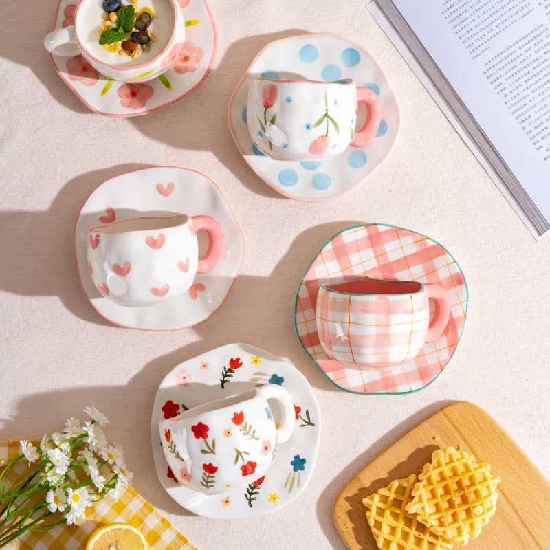 300ML Creative Hand Pinched Irregar Flower Ceramic g Handmade Coffee Cup Breakfast Milk Afternoon tea cups Korean Style gs H251209