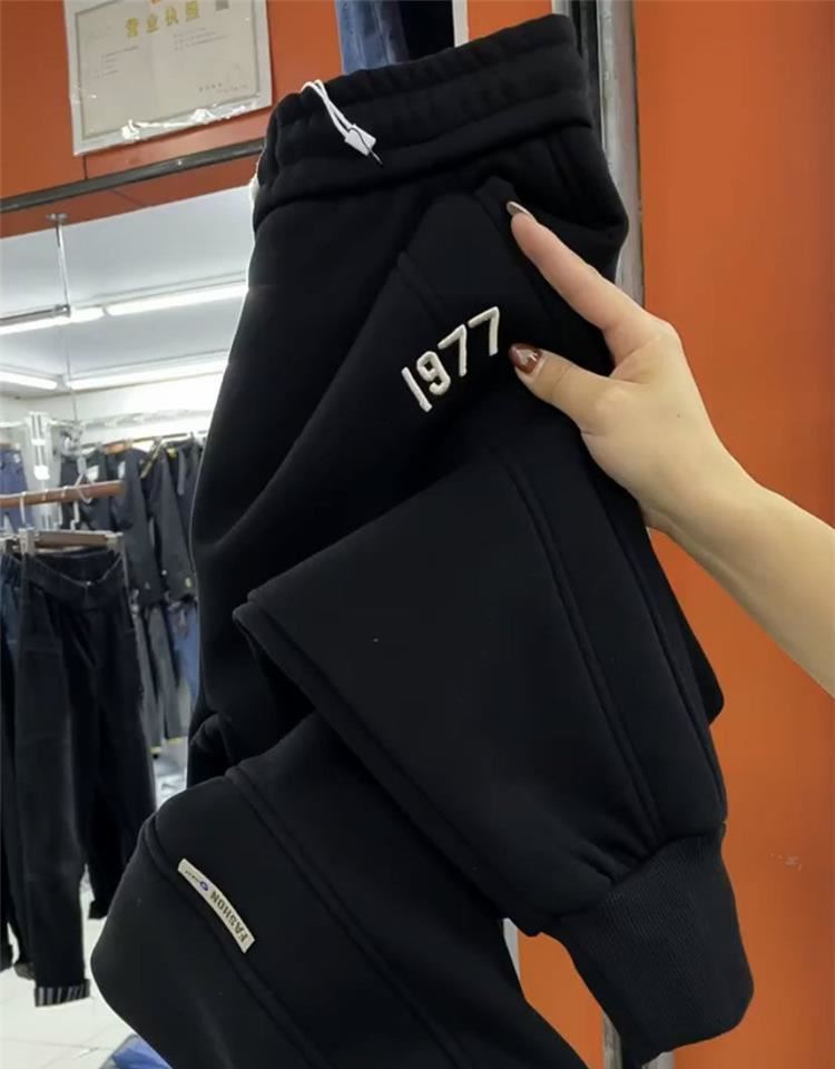 Men's Fleece-Lined Thickened Cuffed Casual Pants: Loose-Fit Trendy Harem Sweatpants for Sports