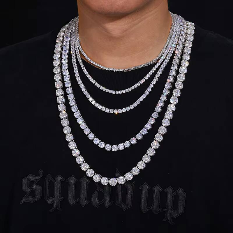 Dropshipping Fashion 2mm 3mm 4mm 10mm 925 Sterling Silver VVS Moissanite Diamond Sparkling Classic Tennis Chain Necklace
