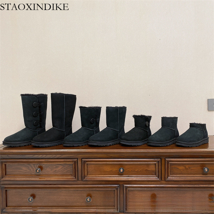 Sangpo Snow Boots for Women, Sheepskin Integrated Classic New Long Tube, Fleece-Lined, Thickened, Warm Wool Cotton Shoes, Winter Shoes