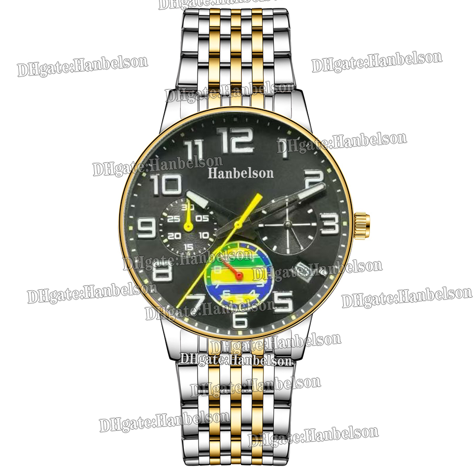 Mens 44MM Japan VK Quartz Chronograph Watch Stainless Steel Rubber Strap Wristwatch