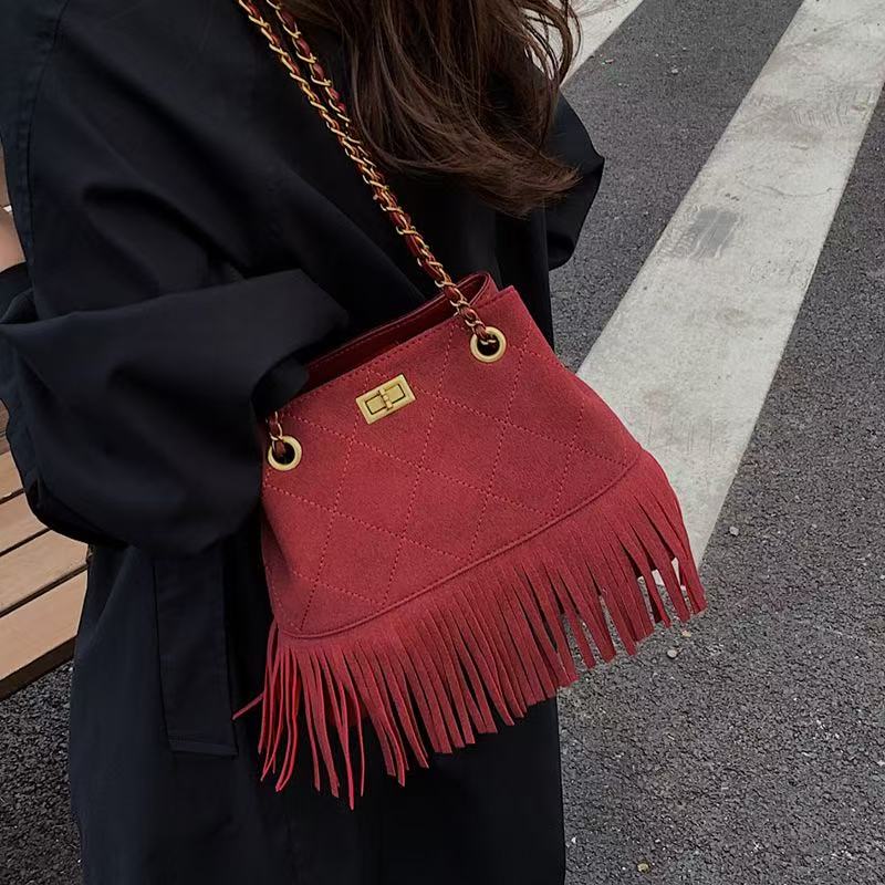 Women Autumn And Winter New Bag With Niche Design Tassel Tote Casual Versatile High End Frosted Leather Shoulder Bag Trendy Tote Bag
