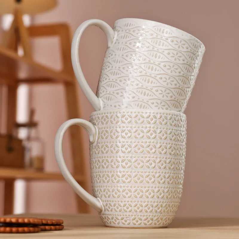 Creative Embossed g Household Cereal Breakfast gs Milk Coffee Cup Water Cup Ceramic Cups Personali Gift Drinkware Tea Bar H251209
