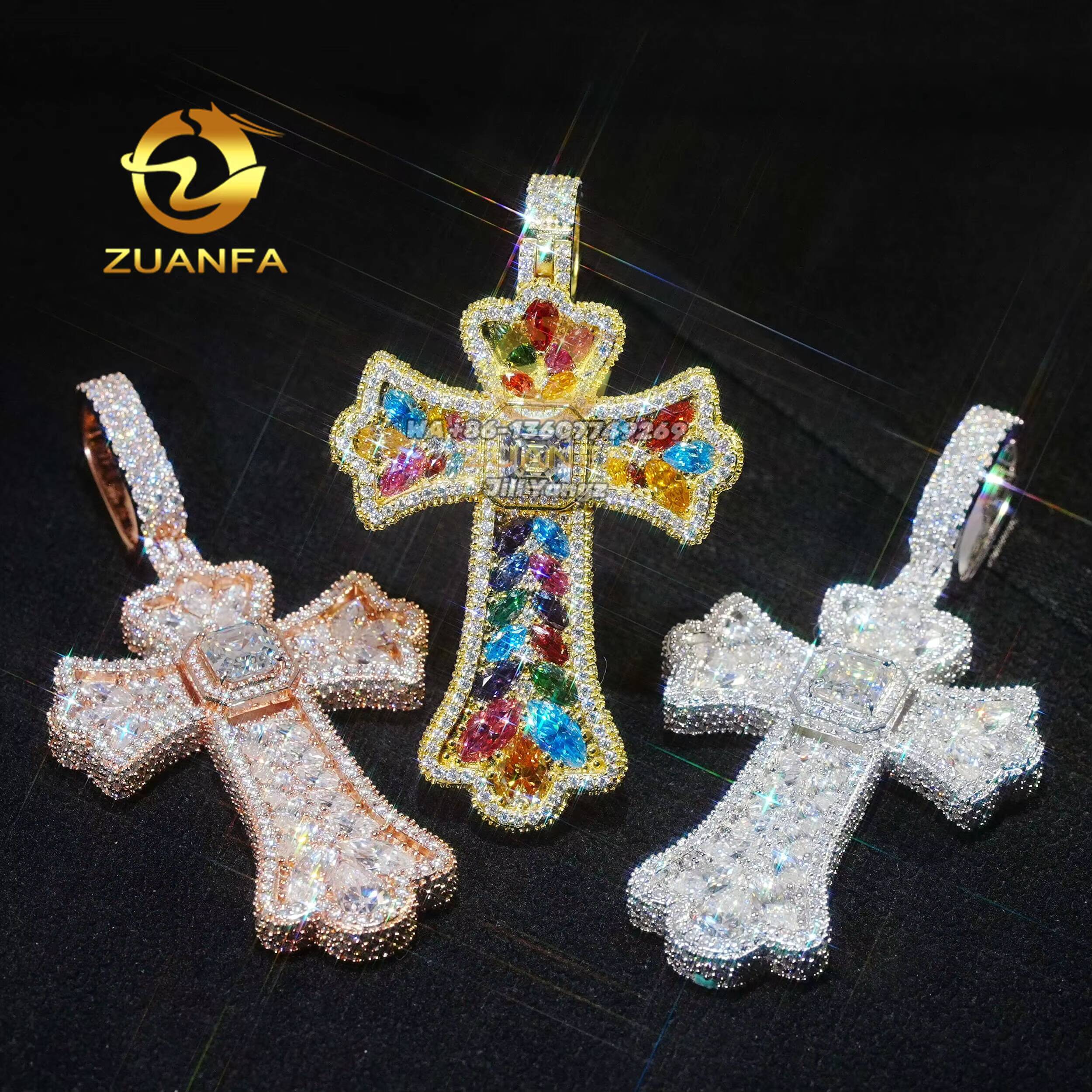 Exquisite Luxury New Design Cross Pendant Mixed Fancy Cut Colorful Moissanite Pendants Iced Out Jewelry Custom Cross Pendant