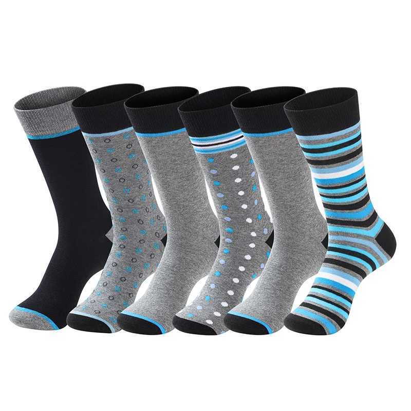 6 Pairs Mens Business Socks High Quality Cotton Soft Casual Brand Stripe Black Plus Size Gentleman Plus Size Male Dress SockT251209