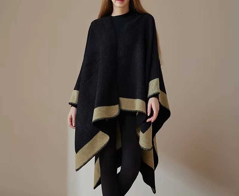 Luxury Thick double-sided imitation patchwork warm fashionable womens cloak shawl outer coat for autumn and winter Y251208