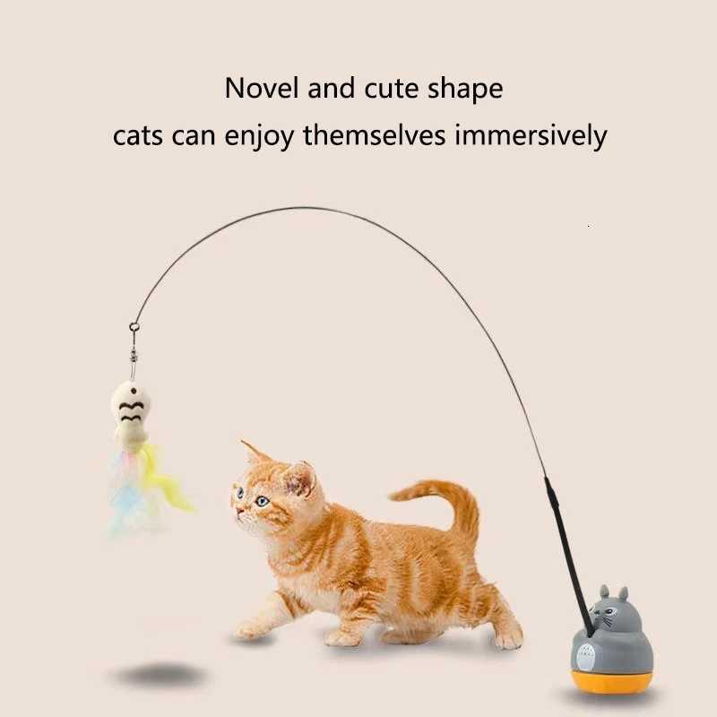 Rotatable Base Cat Teaser Wand Interactive Toy Steel Wire Long Pole Feather for Indoor Cats Novel Ways to Play Endless Fun Pet M251209