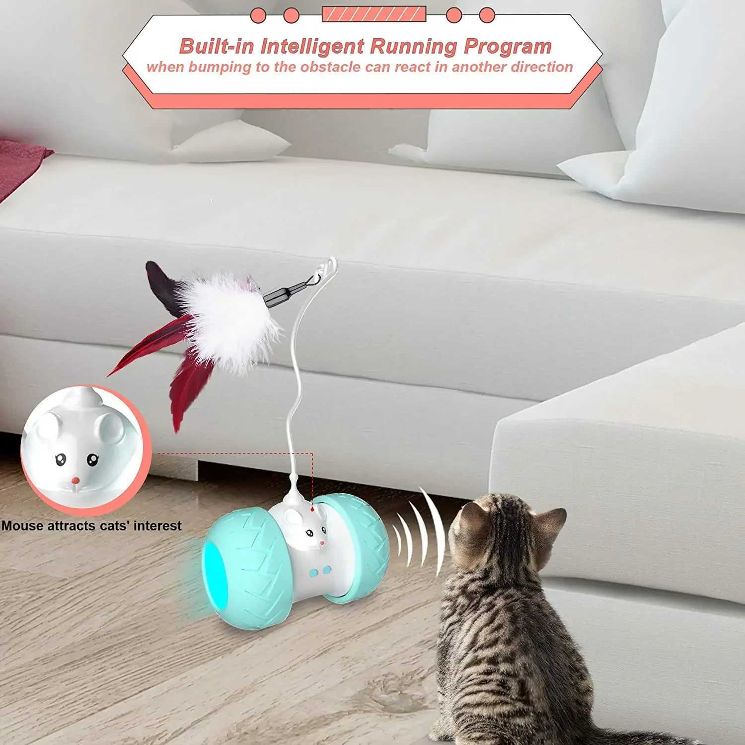 Interactive Cat Toys for Indoor Cats Automatic Kitten Toys Electronic with Mouse and 3 Feathers for Cats to Play Alone Exercise M251209